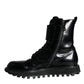 Black Leather Lace Up Men Mid Calf Boots Shoes