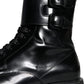 Black Leather Lace Up Men Mid Calf Boots Shoes