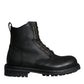 Black Lace Up Mid Calf Boots Men Shoes