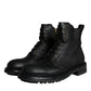 Black Lace Up Mid Calf Boots Men Shoes