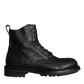 Black Lace Up Mid Calf Boots Men Shoes