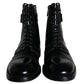 Black Logo Lace Up Mid Calf Men Boots Shoes