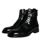 Black Logo Lace Up Mid Calf Men Boots Shoes