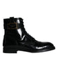 Black Logo Lace Up Mid Calf Men Boots Shoes