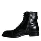 Black Logo Lace Up Mid Calf Men Boots Shoes