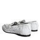 White Woven Leather Slip On Loafers Men Shoes