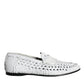 White Woven Leather Slip On Loafers Men Shoes