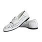 White Woven Leather Slip On Loafers Men Shoes