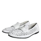 White Woven Leather Slip On Loafers Men Shoes