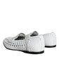 White Woven Leather Slip On Loafers Men Shoes