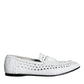 White Woven Leather Slip On Loafers Men Shoes