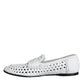 White Woven Leather Slip On Loafers Men Shoes