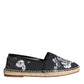 Black Floral Cotton Leather Espadrilles Shoes