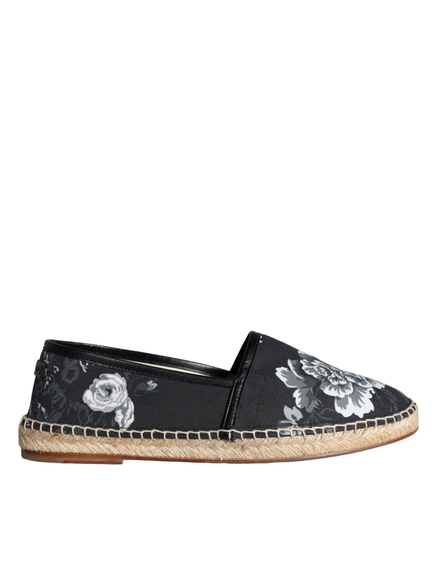 Black Floral Cotton Leather Espadrilles Shoes