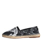 Black Floral Cotton Leather Espadrilles Shoes