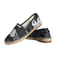 Black Floral Cotton Leather Espadrilles Shoes