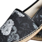 Black Floral Cotton Leather Espadrilles Shoes