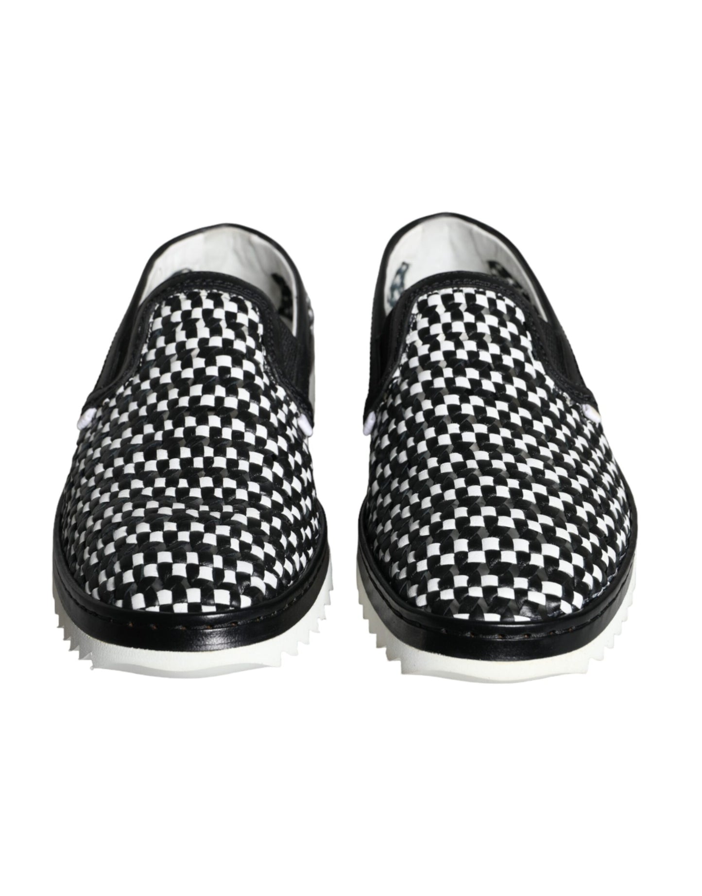 Black White Weaved Slip On Men Loafers Shoes