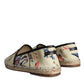 Beige Floral Canvas Espadrilles Slip On Shoes