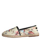 Beige Floral Canvas Espadrilles Slip On Shoes