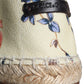 Beige Floral Canvas Espadrilles Slip On Shoes