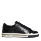 Black Leather Men Low Top Sneakers Shoes