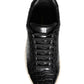 Black Leather Men Low Top Sneakers Shoes