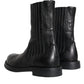 Black Horse Leather Mid Calf Boots Men Shoes