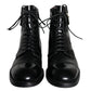 Black Logo Lace Up Mid Calf Men Boots Shoes