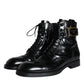 Black Logo Lace Up Mid Calf Men Boots Shoes