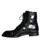 Black Logo Lace Up Mid Calf Men Boots Shoes