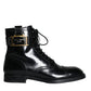 Black Logo Lace Up Mid Calf Men Boots Shoes