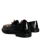 Black Leopard Print Studs Leather Loafers Shoes