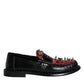 Black Leopard Print Studs Leather Loafers Shoes