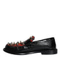 Black Leopard Print Studs Leather Loafers Shoes