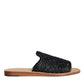 Black Monochrome Braided Raffia Slides Shoes