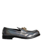 Silver Leather Logo Plaque Slip On Men Loafers Shoes