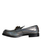 Silver Leather Logo Plaque Slip On Men Loafers Shoes