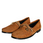 Brown Velvet Leather Logo Mocassin Slip On Shoes