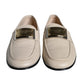 Beige Leather Logo Plaque Slip On Men Loafers Shoes