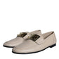 Beige Leather Logo Plaque Slip On Men Loafers Shoes