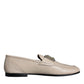 Beige Leather Logo Plaque Slip On Men Loafers Shoes