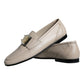 Beige Leather Logo Plaque Slip On Men Loafers Shoes