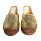 Gold Leather Loafers Flats Espadrille Shoes