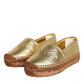 Gold Leather Loafers Flats Espadrille Shoes