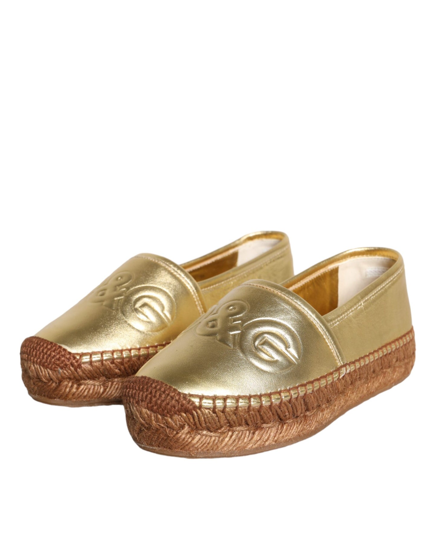 Gold Leather Loafers Flats Espadrille Shoes