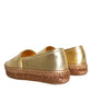 Gold Leather Loafers Flats Espadrille Shoes