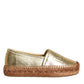 Gold Leather Loafers Flats Espadrille Shoes