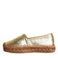 Gold Leather Loafers Flats Espadrille Shoes