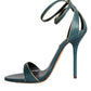 Dark Green Calf Leather Heels Sandals Shoes